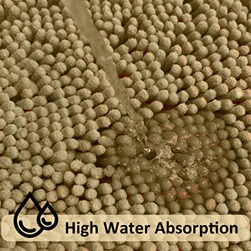 Image of RUN HELIX Beige Bathroom Rugs Ultra Soft Rugs and Mats Set 3 Pieces Bath Rug Set Thick Chenille Bath Rugs Non Slip Bath Mats for Bedroom