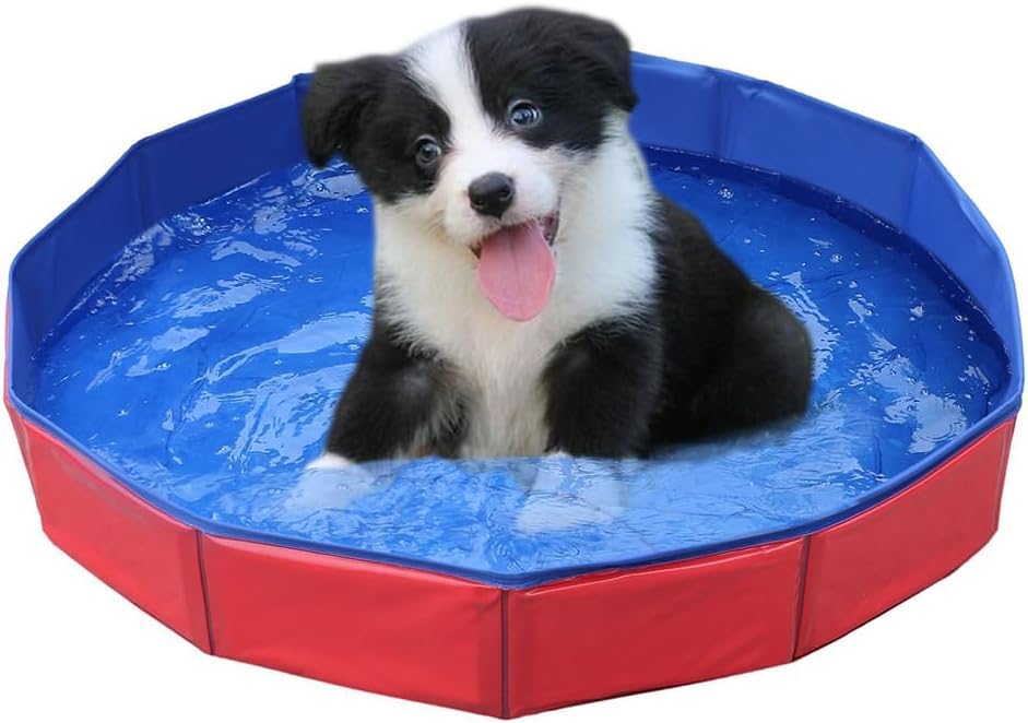 Foldable Dog Pool,Dog Paddling Pool,Puppy Cat Bathing Tub,For Pets in Garden Beach Backyard,30 * 10cm (Redblue)