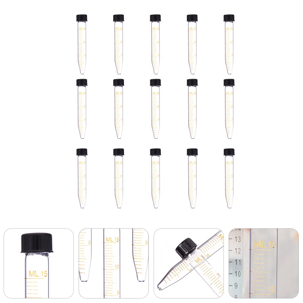 15 pièces Tubes centrifuger Tubes essai Verre gradué Tubes centrifuger Coniques Tubes microcentrifuger avec Bouchons vis Tubes essai 15ml