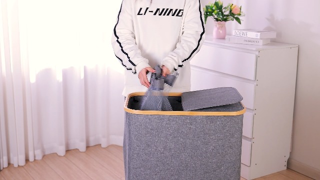 Cesto Portabiancheria Con Ruote CrazyHome - 144L, 2 Scomparti, Pieghevole, Nero, Per Bucato - Foto 8