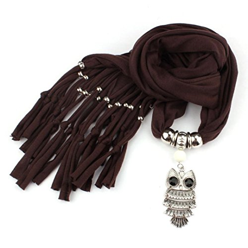 Fulltime(TM) Collier Femme Écharpes Owl Pendentif Glands Bijoux Écharpe Châle Wrap (café)