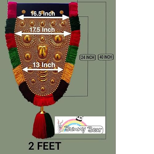 Image of BUNNY BEAR | 2.00 Feet(61 CM) Kerala Nettipattam Wall Hanging | Gold Plated Elephant Caparison | Traditional Kerala Handicraft Decorative Art for Home, Pooja Room & Gift Decor