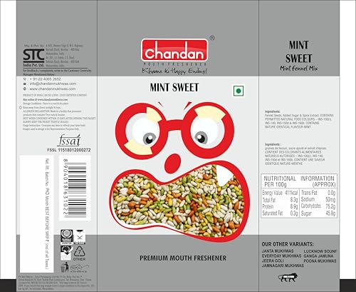 Image of Chandan Mouth Freshener Mint Sweet Mukhwas 100% Natural | Pack of 5 | 200g | Contains Fennel Mixed with Spices