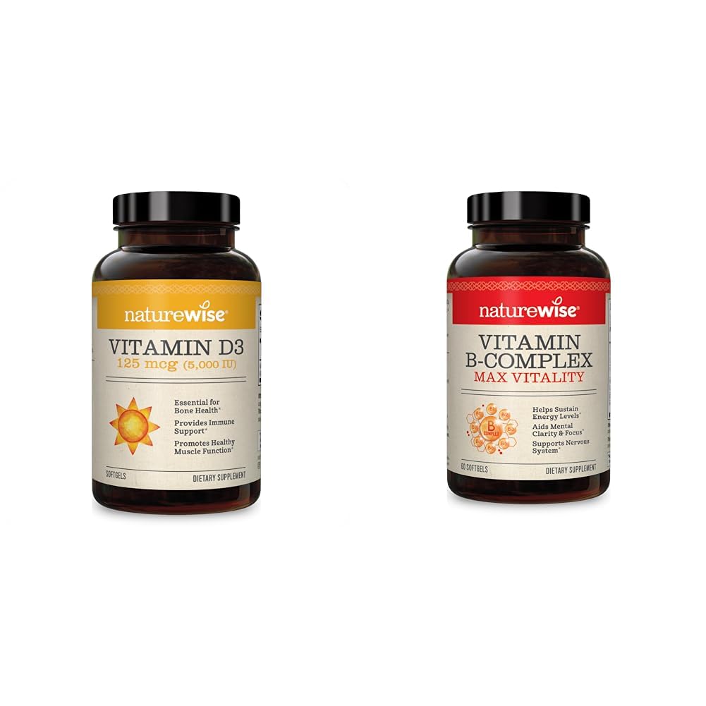 NatureWise Vitamin D3 5000iu + Vitamin B Complex for Cellular Energy, Healthy Bones and Teeth, Muscle Function, Immune and Nervous System Support - 30 + 60 Coun