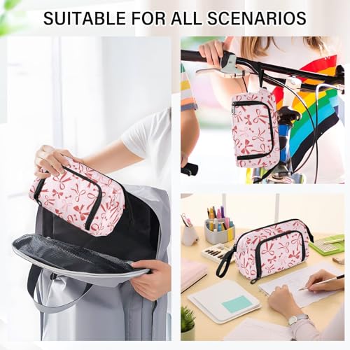 Image of Bow Pink Pencil Case Pouch Big Capacity Pencil Bag Box Organizer Pen Case with Handle Stationery Organizer for Kids Boys Girls Women College Office