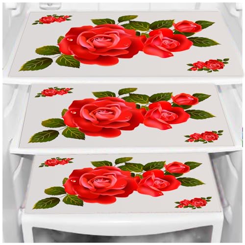 Image of DakshyaIndustries Pack of 3 PVC Printed Fridge Mat /Refrigerator Mat (Red)