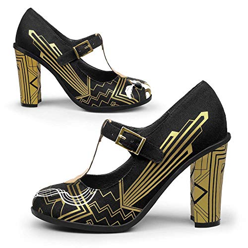 Image of Hot Chocolate Design Chocolaticas Funky Canvas Women's Mary Jane Flat Shoes, Golden Nights, 5 UK