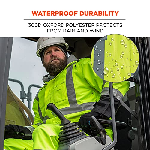 Ergodyne Unisex Adult Hi-Vis High Visibility Reflective Rain Jacket With Black Bottom Ansi Compliant Class 3, Lime, Large Us #TOP1