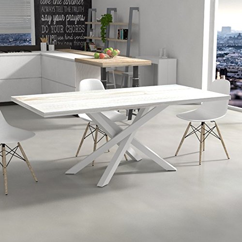 Ve.CA ITALY – Mesa de cocina Polinesia de madera 200 x 100 cm Altura 80 cm con estructura de acero de diferentes colores, Piano también sobre tamaño, muebles cocina, arredo casa Shabby Chic
