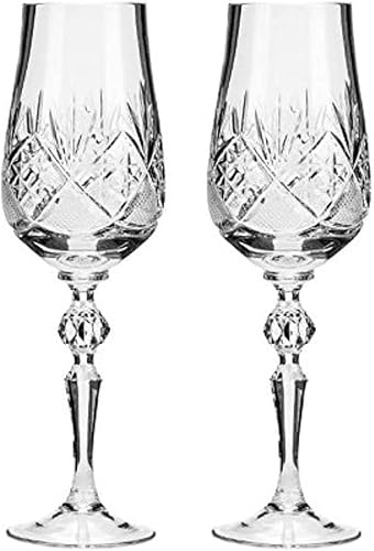 Copas de copa de champán de cristal vintage hechas a mano, flautas de brindis de boda, juego de 2