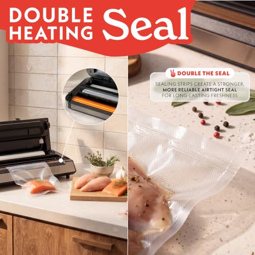 Image of Gourmia Vacuum Sealer - Food Preservation System with Marinate Mode and Vacuum Hose, Pulse Control, LED Display, Built-In Cutter, Gentle & Normal Vacuum Options, Stainless Steel