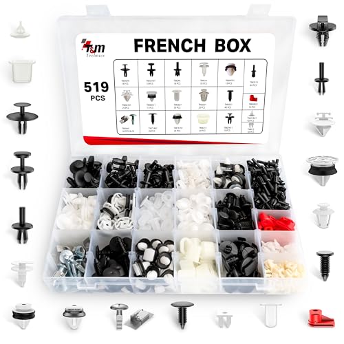 T&M Technics® Juego Completo de Clips de Sujeción de Plástico para Coche - Paquete de 519 Remaches, ...