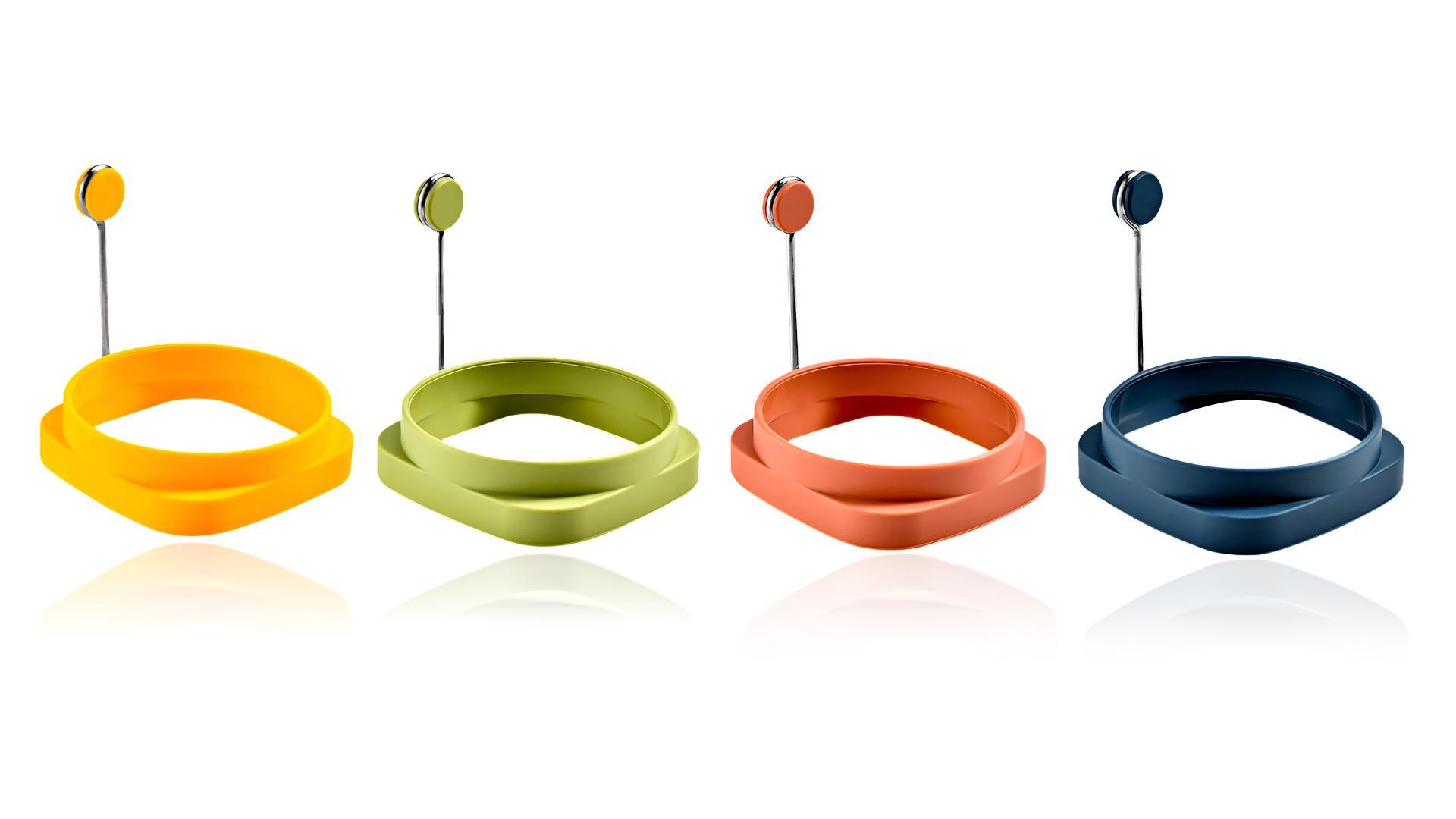 4 Moules à Œufs En Silicone LdawyDE - Formes Rondes & Carrées - Poignée Pliable Anti-Brûlure