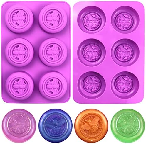 SIQINZONGWA (2 Pack) Silicone Soap Molds, Round Bee Silicone Molds for Homemade Soaps, Beeswax, Resin, Bath Bomb, Jello, Chocolate and Dessert