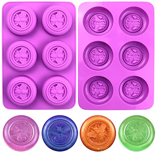 Siqinzongwa (2 Pack) Silicone Soap Molds, Round Bee Silicone Molds For Homemade Soaps, Beeswax, Resin, Bath Bomb, Jello, Chocolate And Dessert #TOP14