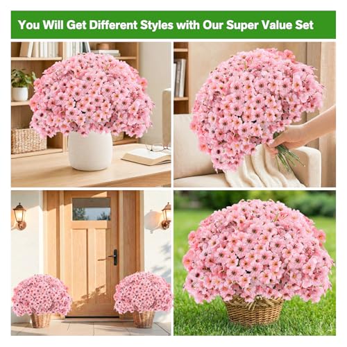Image of Powbrace 22 Pack Artificial Flowers for Outdoor Indoor Fake Plants(Pink)