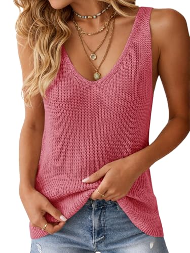 Image of Tutorutor Womens V Neck Sweater Tank Tops Summer Crochet Knit Vest Top