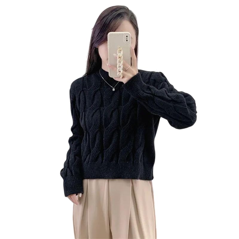mystify Women's Cable Knit Sweater, Long Sleeve Crew Neck Pullover, Classic Winter Style Top for Women-picture-22