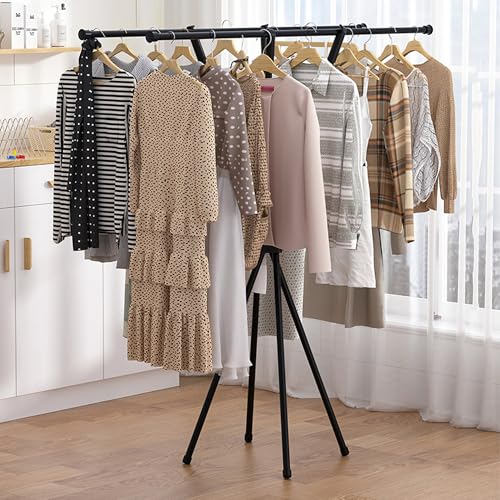 Image of ALOXE Foldable Clothes Drying Stand for Home | Portable Cloth Dryer Stand | Balcony & Indoor Outdoor Laundry Rack (Tripod Design-Black)