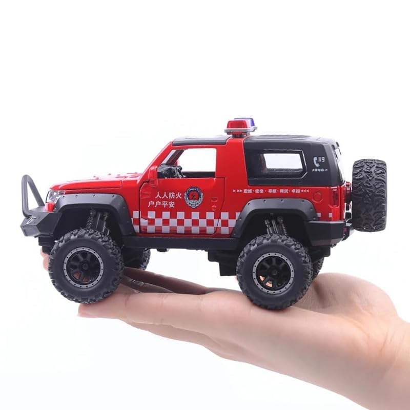 Image of Kids Model 1:32 Police Jeep Die Cast Metal Car Pull Back Action Opening Doors with Realistic Engine Sound Lights Toy Car Gift for Boys - Red