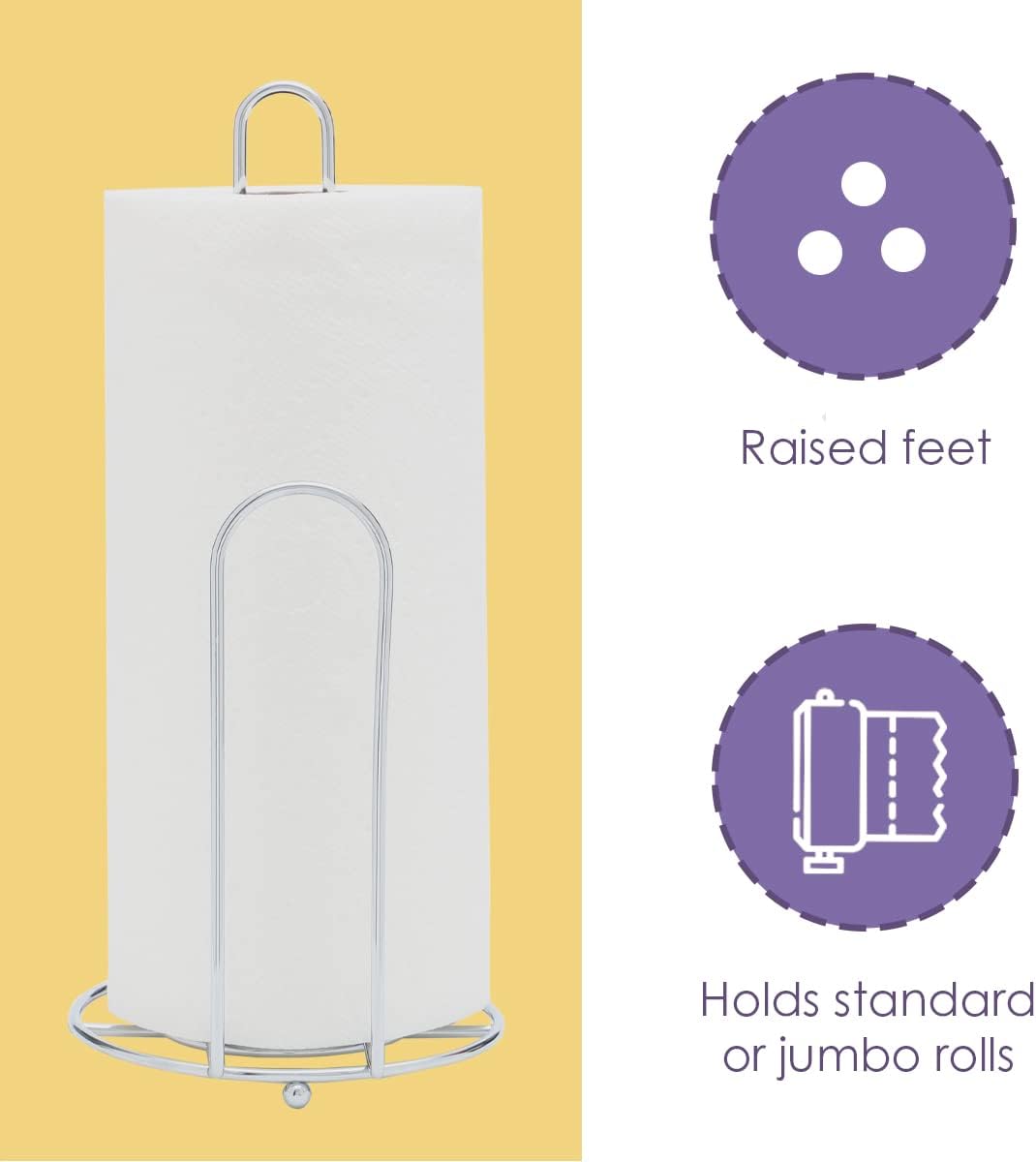 Home Basics Free-Standing Paper Towel Holder with Easy-Tear Arm (Chrome) Countertop Paper Towel Holder with Non-Skid Feet | Kitchen Paper Towels Holder