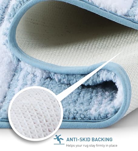 Image of Obsessions Soft & Plush Bath Mat | Quick Dry, Stain & Skid Resistant | Luxuriously Soft, Long Lasting Color | TPR Latex Backing, Size 50x80 cm, Aqua & Cream
