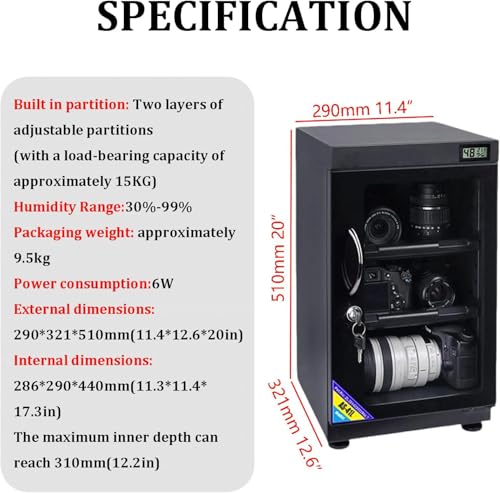 Dry Cabinet Camera Digital Control Dehumidifier Electronic Dry Box for Lens Camera Tea Stamp Jewelry Equipment Storage (40L) - Image 2
