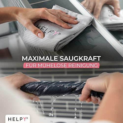 H E L P Y® Putztücher [4er Set] – streifenfreie Fensterputztücher – fusselfreie Reinigung – Microfasertücher für Küche, Bad, Auto & Fenster – hell-/dunkelgrau – 40 x 60