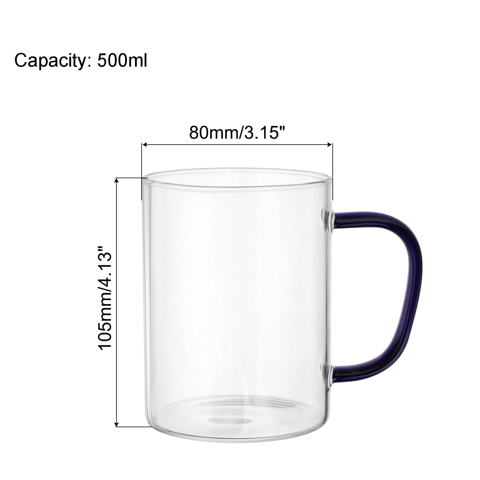 PATIKIL 500ml Glass Measuring Cup, 3.3 Borosilicate Glass Mug Liquid Cups Beaker with Blue Handle for Kitchen Clear - Image 2