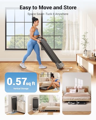 Image of THERUN Walking Pad, 2 in 1 Foldable Treadmills for Home, 2.5HP Under Desk with Handle Bar, 16 inch Widened Running Belt, Treadmill with Remote Control & LED Touch Screen