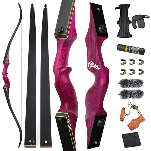 ZSHJGJR 60” Black Hunter Original Recurve Bow for Adults American Hunting Longbow Archery Bow 20-60lbs Right Handed for Archery Hunting Shooting Practice (Purple, 30lbs)