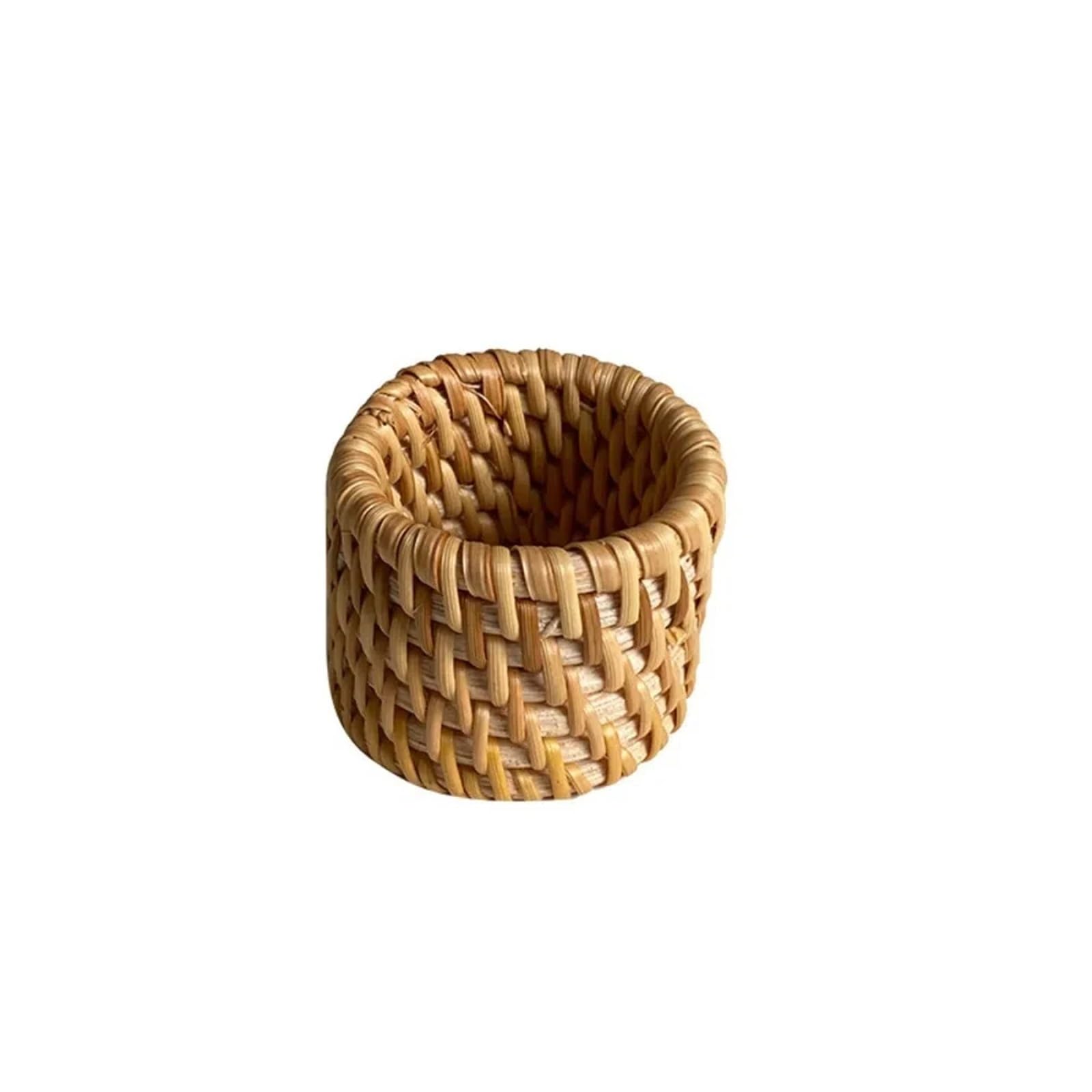 Portatovaglioli, 12 pezzi, realizzati a mano, in rattan, in legno, tinta unita, rustici, naturali, quadrati, decorazione per la tavola (cachi)