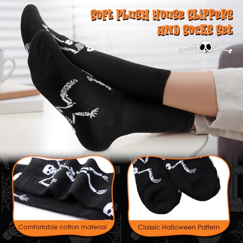 Geyoga Halloween Slippers and Socks for Womens Mens Plush Warm Non-slip Slippers Pumpkin Skeleton Ghost Socks4