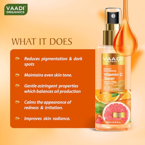 Image of Vaadi Herbals Vitamin C Facial Toner| With Witch Hazel & Niacinamide | Skin Brightening, Hydrating & Anti-Ageing (250 ml)