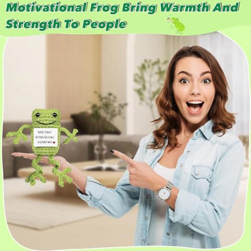 MOPQMKT Pocket Hug Positive Frosch, Kreative Strickwolle Frosch Puppe, Mutmacher Geschenk, Gute Besserung Geschenk, Gesche zum Abschluss