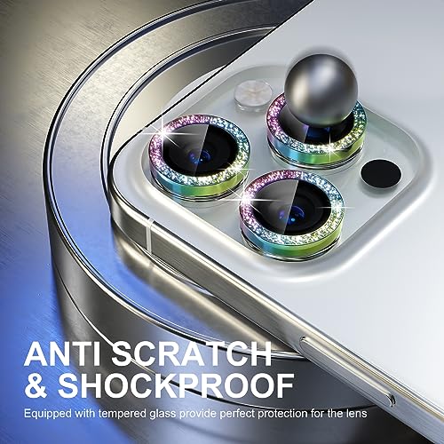 Image of Choiche Compatible for iPhone 15 Pro /iPhone 15 Pro Max Camera Lens Protector Bling, 9H Tempered Glass Camera Cover Screen Protector Metal Ring Decoration Accessories (Glitter-Colorful)