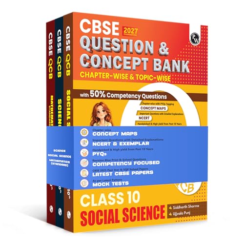 Image of PW CBSE Question & Concept Bank (QCB) Class 10 Science, Maths (Standard) and Social Science Combo Set of 3 Books Chapterwise & Topicwise Solved Questions For 2027 Exams