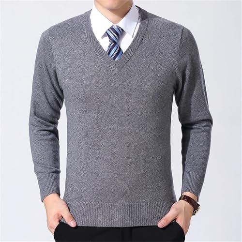 V Neck Solid Cotton Knitted Pullover Sweater Mens Autumn Casual Slim Fit Fashion Comfortable3