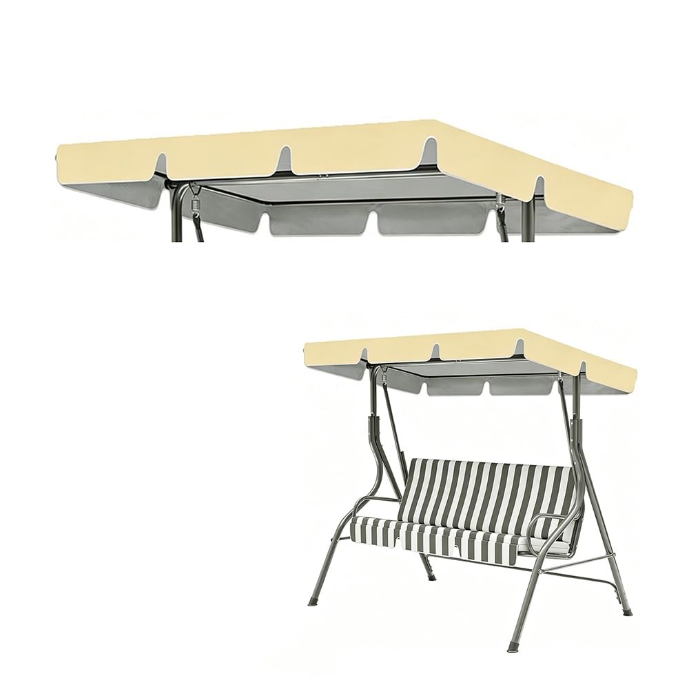 BEWEGNLNHK ﻿56x47/75x52/98x73in Patio Swing Canopy Replacement Cover, 2/3 Seater Waterproof Swing Chair Canopy Replacement For Porch Yard Garden(Khaki,195x125cm/77x49in)
