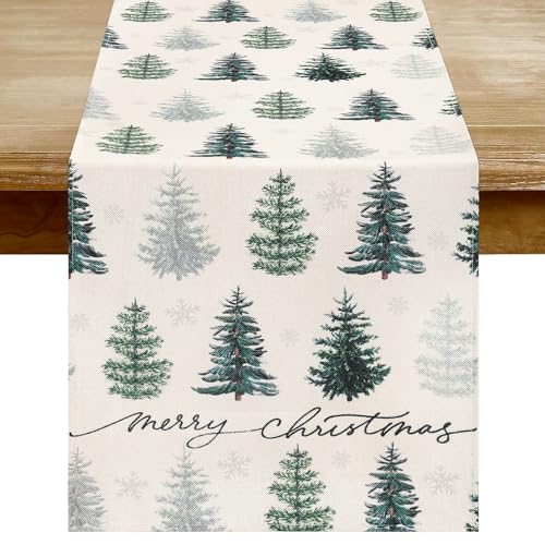 Weihnachtsdeko Tischläufer Grün Weihnachtsbaum 40 x 140 cm,...
