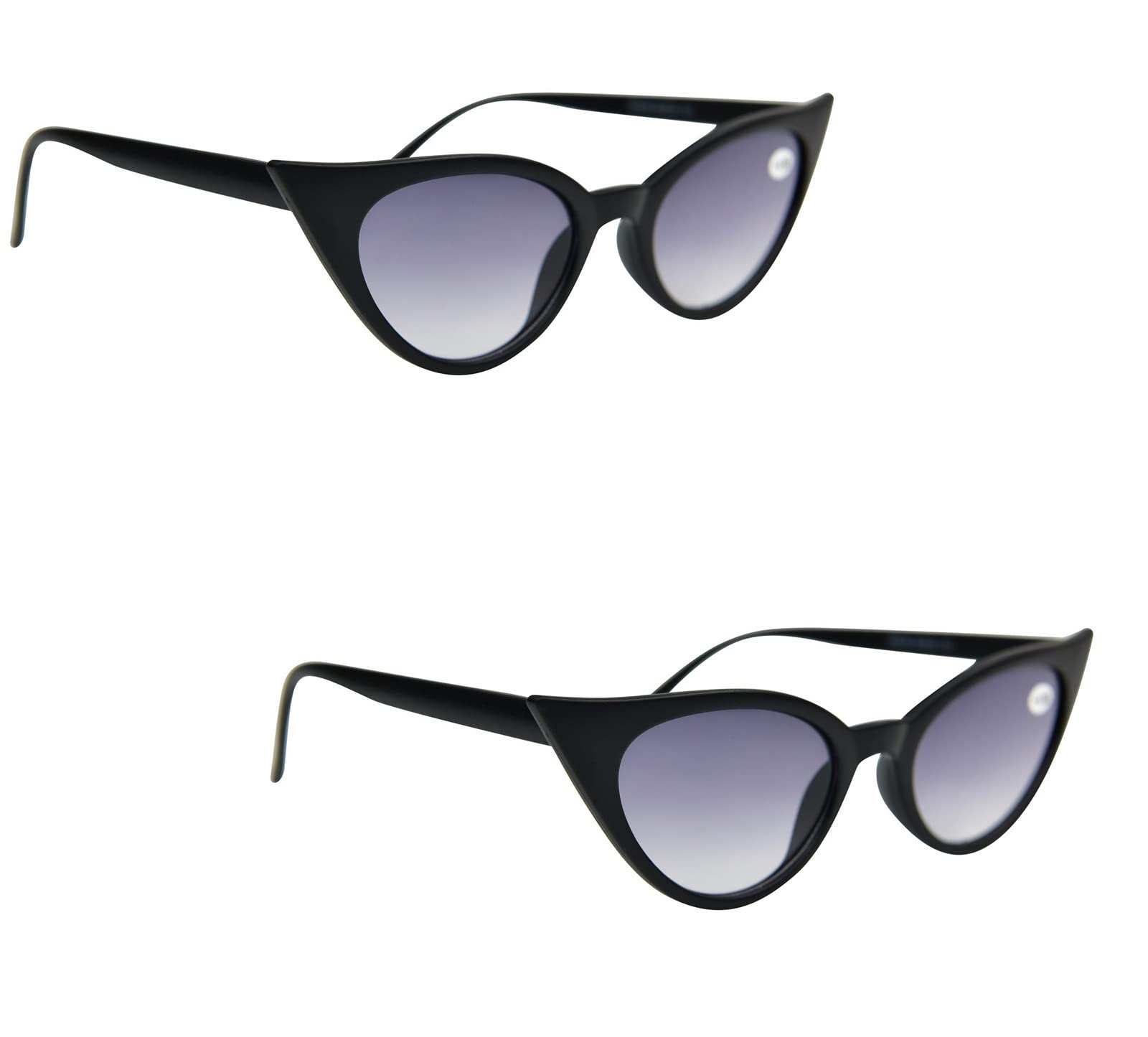 Fads & Fashions 2 Pairs Mix N Match Cat Eye Reading Glasses Sun Readers & Sunglasses UV400 Retro 1960s Metal Hinges MT57 (2 x Matt Black Sun Readers, 1.5)