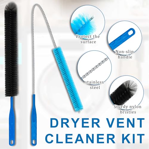 Image of Dryer Vent Cleaner Kit - Compatible Universal Vacuum Attachment Hose with Most Vacuum Cleaner, Dryer Lint Cleaner Kit and Cleaning Brush Tools for Efficient Dryer Vent Hose Maintenance (Black)
