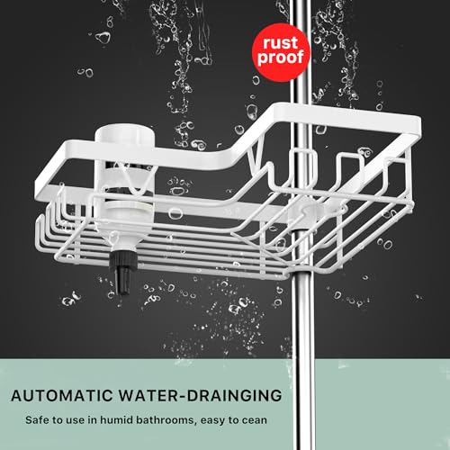 Image of KEGII Corner Shower Caddy Tension Pole - 4-Tier Rustproof Bathroom Organizer, Floor to Ceiling Shower Caddy 25-114.2 inch, No Drilling Shower Storage Rack for Shampoo, Towels (Matte White) | Rustproof