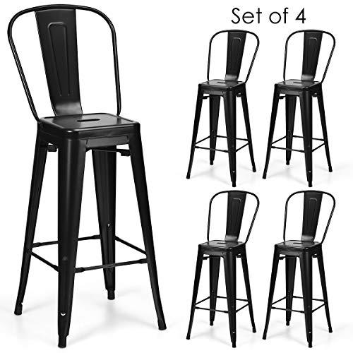 COSTWAY Metal Bar stools Set of 4, with Removable Back, Cafe Side Chairs