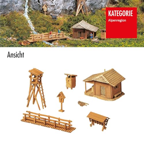 FALLER Jagdhütte mit Hochsitz Modellbausatz mit 56 Einzelteilen 40 x 27 x 24 mm I Modelleisenbahn Zubehör N I Modelleisenbahn N Ländliche Alpenhäuser