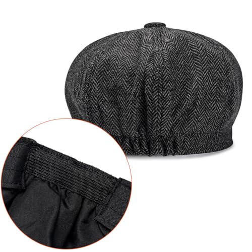 Image of Newsboy Hats for Men Classic 8 Panel Wool Blend Newsboy Flat Cap Herringbone Tweed Hat