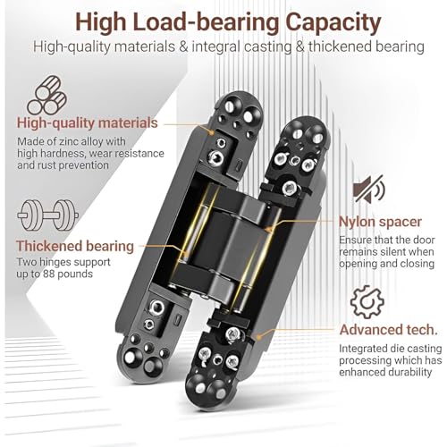 Image of VOLO Pack of 2 Pieces | Heavy Duty 3D Adjustable Concealed Door Hinges | Hidden Hinges for Wooden and Flush Doors, Smooth Alignment Control | Matt Black Finish | 6 Inch (150mm)