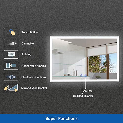 Decoraport 55 X 36 Inch Led Bathroom Mirror, Dimmable Lighted Bathroom Vanity Mirror With Touch Button & Bluetooth Speaker, Mounted Anti-Fog Makeup Mirror For Wall (Vertical/Horizontal) #TOP1