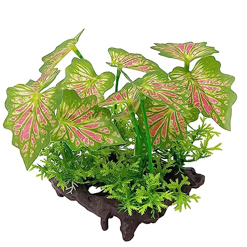 Image of Aquarium Plant Fish Tank Decoration Small Plastic Artificial Plant Goldfish Fish Hide (Rainforest Leafs-Pink-Small-Set)