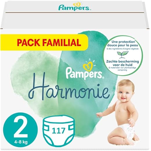Pampers - Harmonie - Couches Taille 2 (4-8 kg) Hypoallergénique - Pack Familial (117 couches)